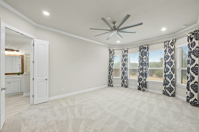 259 N Sage Holw, Dripping Springs, TX 78620 - unfurnished bedroom featuring ornamental molding, recessed lighting, baseboards, multiple windows, and light carpet