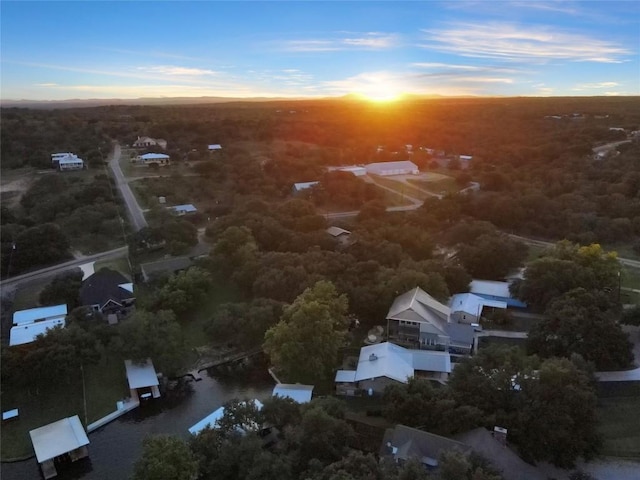 view of aerial view at dusk