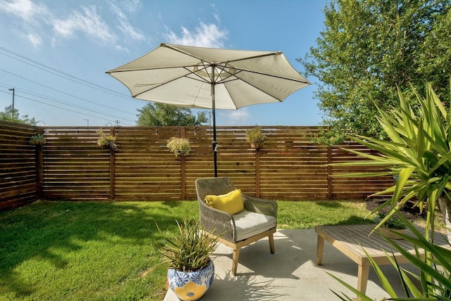 view of yard with a patio and fence