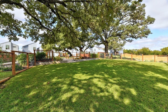 view of yard with a vegetable garden and a fenced backyard