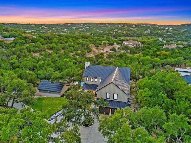 view of aerial view at dusk