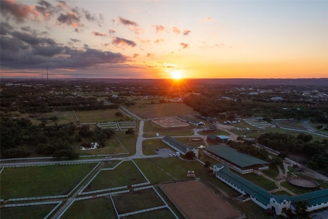 view of aerial view at dusk