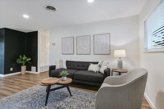 living room with wood-type flooring