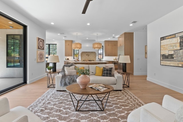 living room featuring light hardwood / wood-style flooring