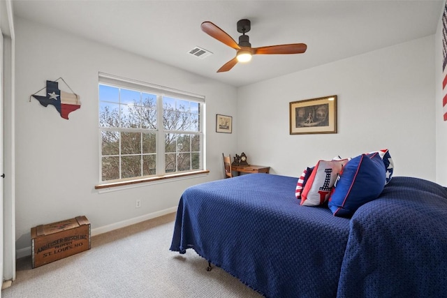 bedroom featuring carpet and ceiling fan