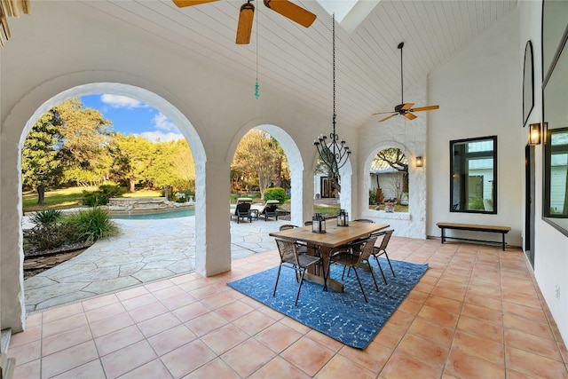 view of patio featuring ceiling fan