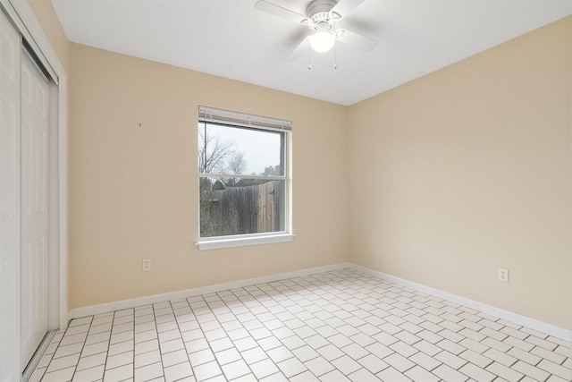 unfurnished room with ceiling fan