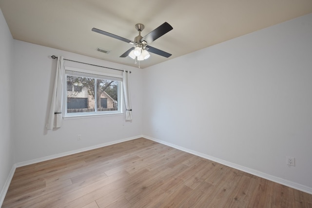 empty room featuring ceiling fan and light hardwood / wood-style flooring