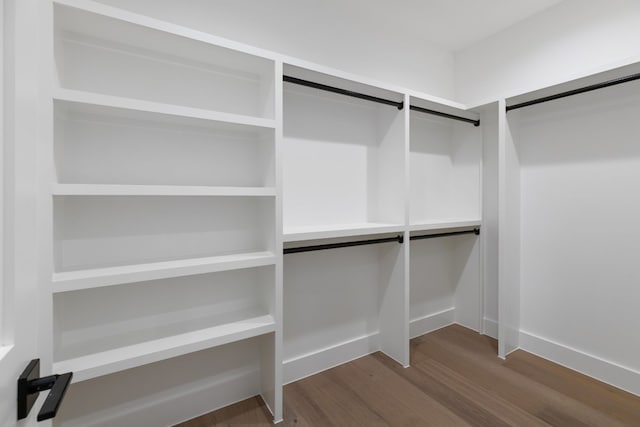 walk in closet with hardwood / wood-style flooring