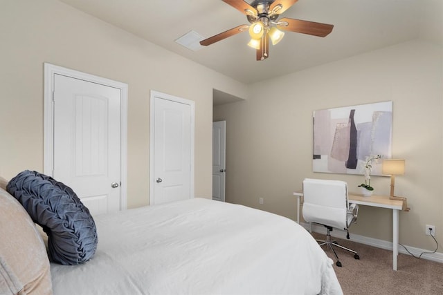 bedroom featuring carpet and ceiling fan