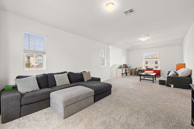 living room with carpet flooring