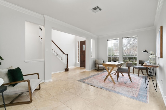 interior space featuring ornamental molding