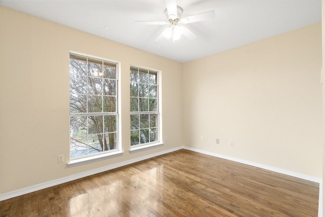 spare room featuring wood-type flooring and ceiling fan