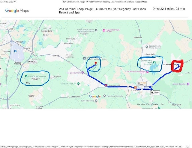 254 Cardinal Loop, Paige, TX 78659 - map / location of property area