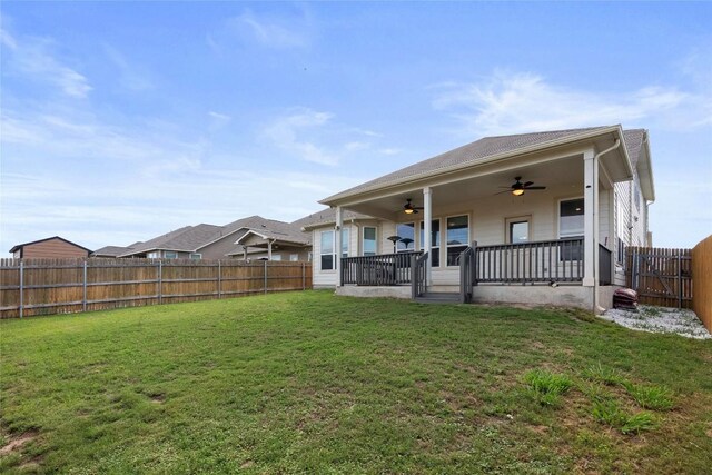 19405 Colgin Dr, Pflugerville, TX 78660 - rear view of property featuring a ceiling fan and a fenced backyard
