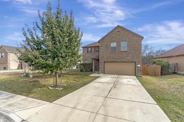 view of front of house featuring a garage and a front lawn