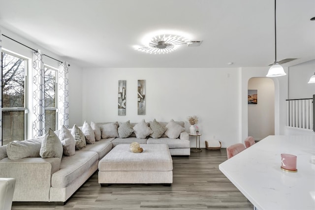 living room with wood-type flooring