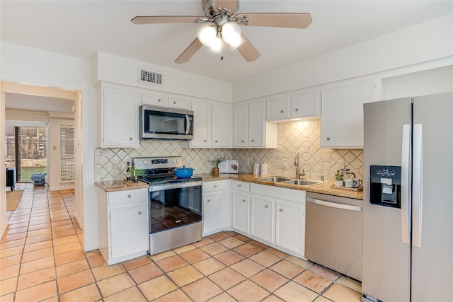 kitchen featuring white cabinetry, sink, tasteful backsplash, and stainless steel appliances