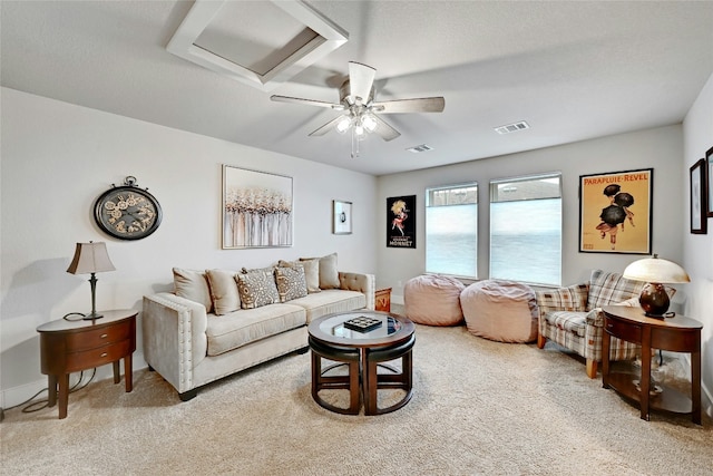 living room with light colored carpet