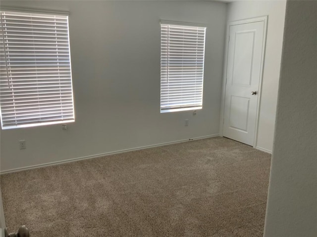 unfurnished room featuring plenty of natural light, carpet floors, and baseboards