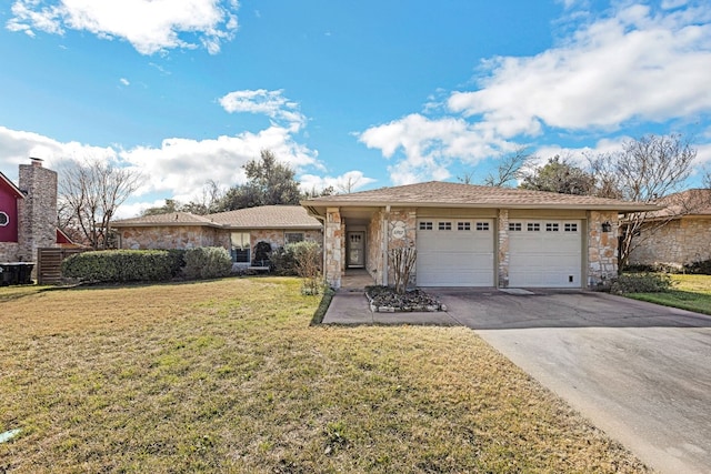 single story home with a garage and a front yard