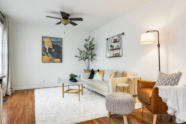 1405 Brentwood St, Austin, TX 78757 - living room with wood finished floors, ceiling fan, and baseboards
