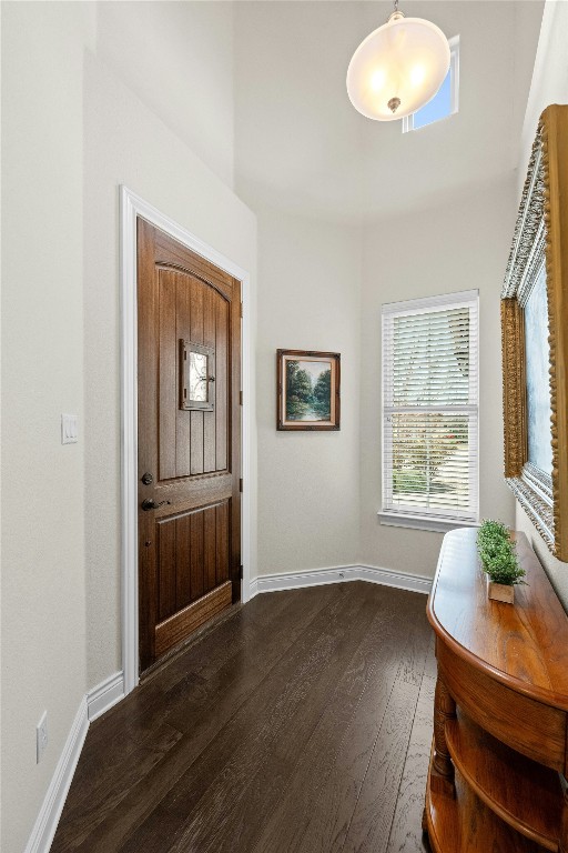 204 Delfino Cir, Lakeway, TX 78734 - foyer featuring dark wood finished floors and baseboards