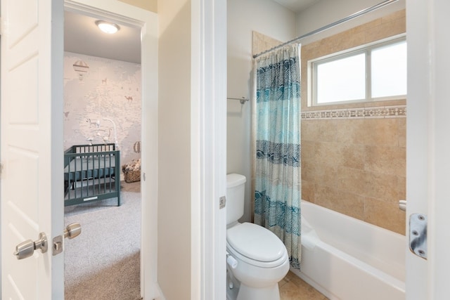 3301 Rockhurst Ln, Austin, TX 78723 - bathroom with toilet and shower / bath combo with shower curtain
