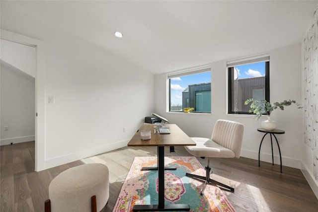 office area with hardwood / wood-style flooring