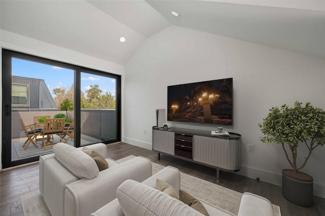 living room with lofted ceiling and wood-type flooring