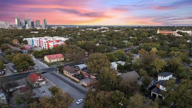 view of aerial view at dusk