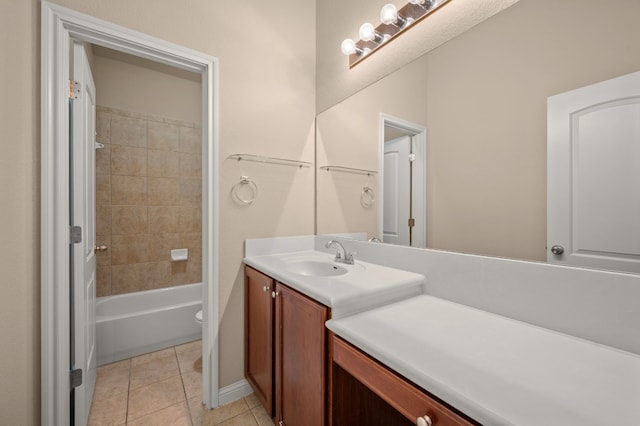 full bathroom featuring tile patterned floors, vanity, toilet, and tiled shower / bath