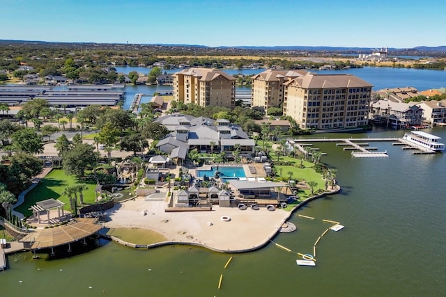 aerial view featuring a water view