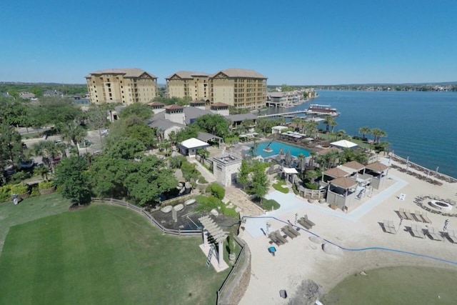 aerial view featuring a water view