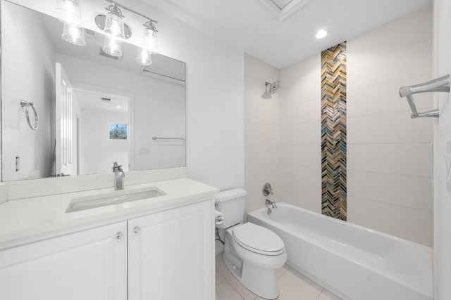 full bathroom with tile patterned floors, toilet, vanity, and bathtub / shower combination