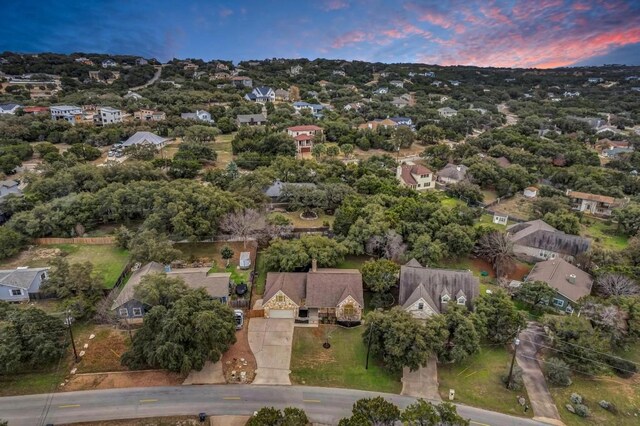 view of aerial view at dusk