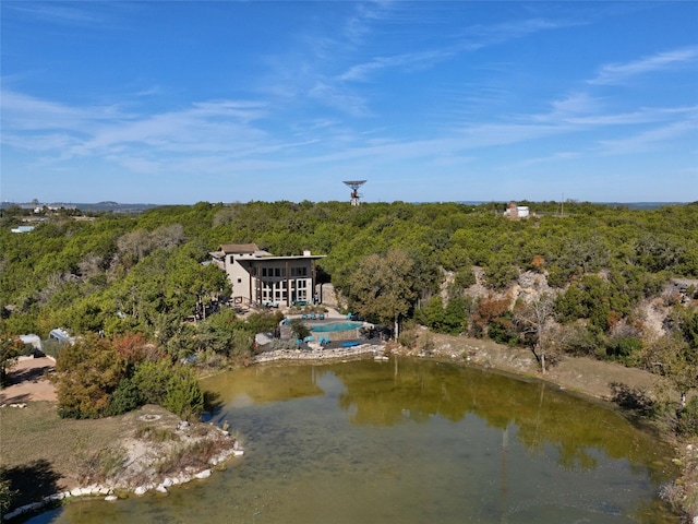 608 Crystal Creek Dr, Austin, TX 78746 - view from above of property with a heavily wooded area and a nearby body of water