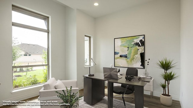 220 La Venta Loop, Liberty Hill, TX 78642 - home office featuring plenty of natural light, wood finished floors, and recessed lighting