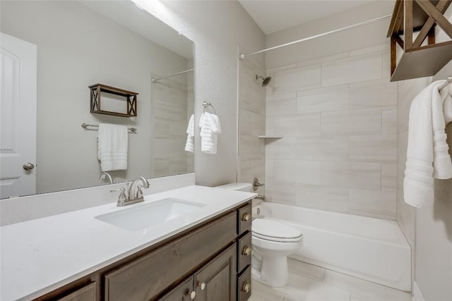 2104 Ringstaff Rd, Leander, TX 78641 - bathroom featuring vanity, toilet, shower / bathtub combination, and tile patterned floors