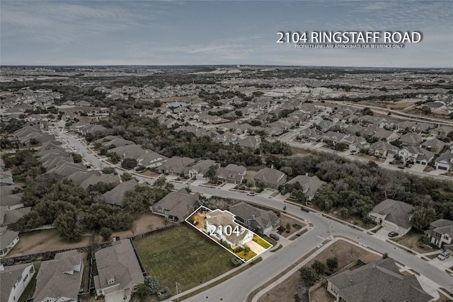 2104 Ringstaff Rd, Leander, TX 78641 - aerial perspective of suburban area featuring property boundaries highlighted