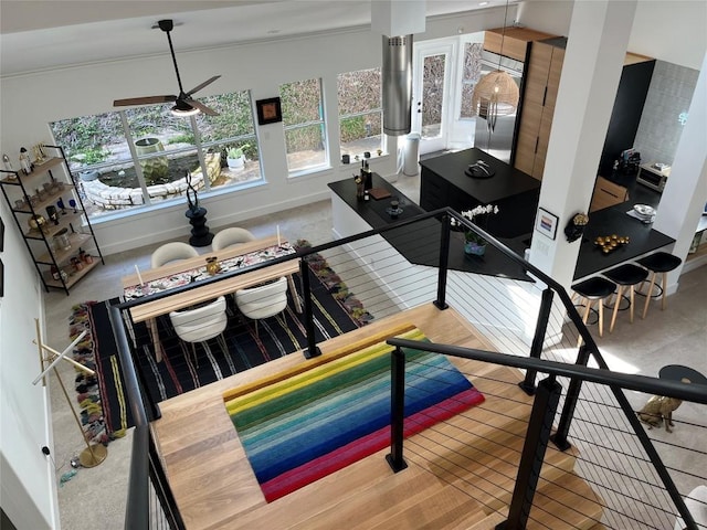 living room with ceiling fan