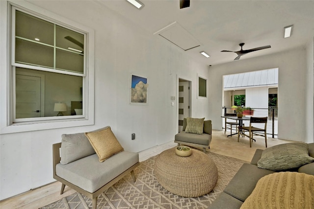 living room with ceiling fan