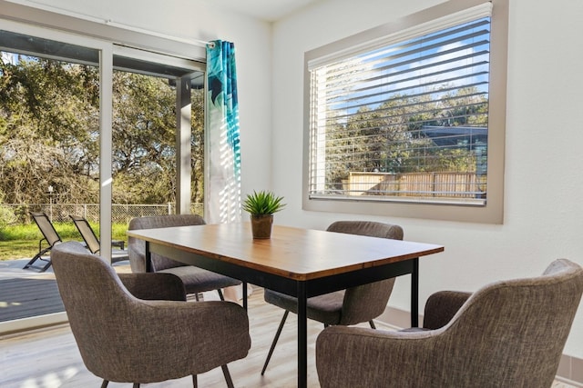 dining area with light hardwood / wood-style floors