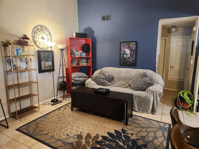 living room featuring light tile patterned floors