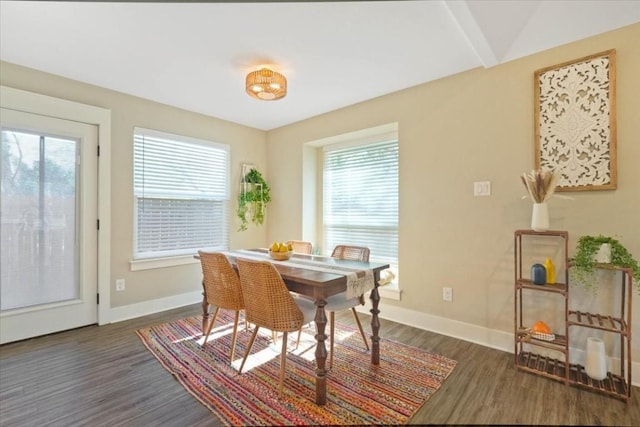 dining area with dark wood-type flooring