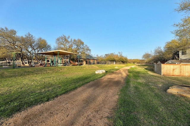 view of yard with a playground