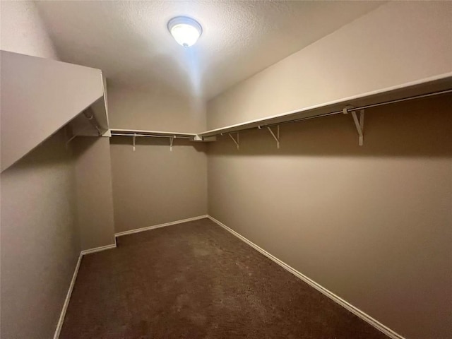 spacious closet featuring dark carpet