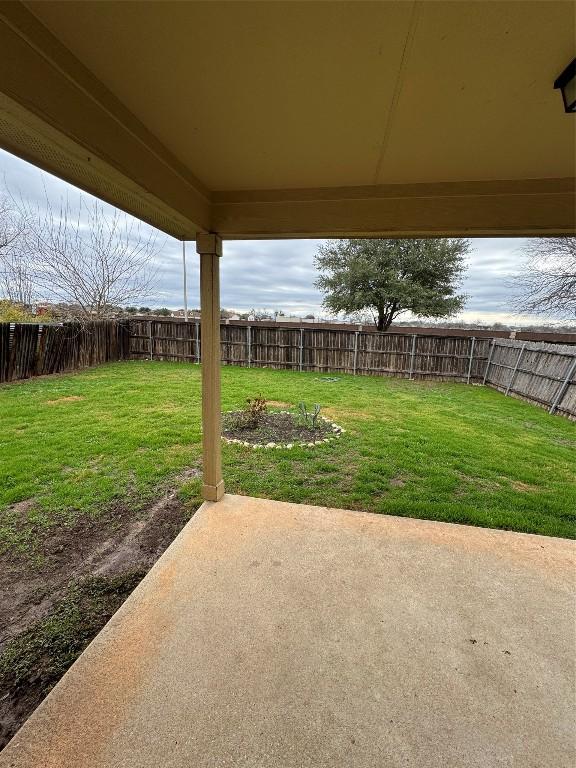 view of yard featuring a patio area and a fenced backyard