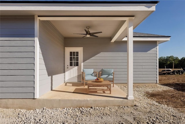 view of patio featuring ceiling fan