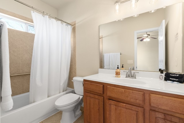 full bathroom featuring shower / tub combo with curtain, vanity, and toilet